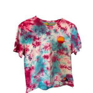 Aviator Nation Tie Dye Boyfriend Tee Size XS Pink Aqua Raspberry